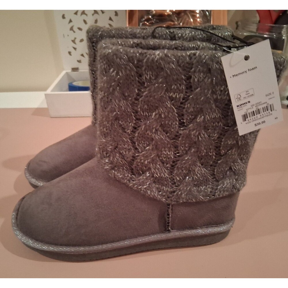 SO Morgann Winter Sweater Boots Girls 2 Pull On Round Toe Comfort Outdoor NEW